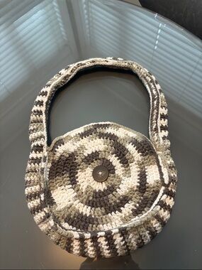 Crocheted Round Shoulder Bag in Cream and Greens